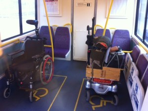 This is Qld, not NSW. And it's a train, not a bus. And we are facing forwards, not backwards. And it's empty, not crowded. But it's the only photo Iv'e got .... you get the general idea.